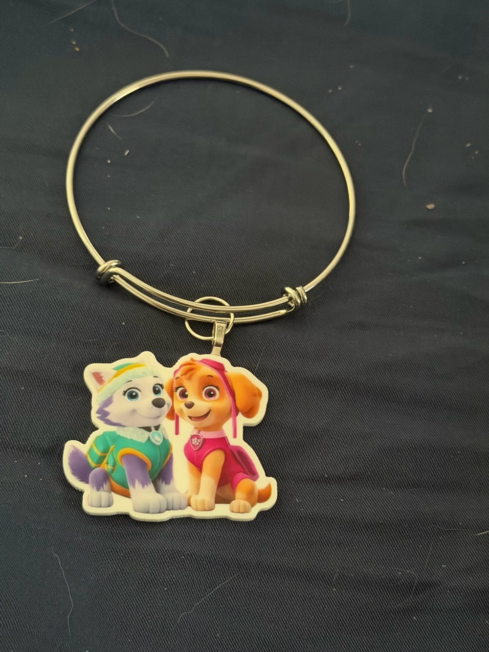 Paw Patrol Girls Charm Bangle Bracelet - Pink & Teal Puppy Duo